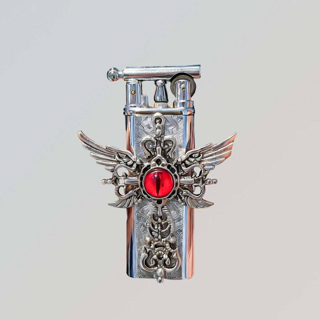 The Crimson Seraphim Lighter—metal lighter showcasing crimson Seraphim Lighter.