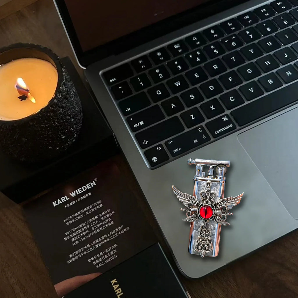 The Crimson Seraphim Lighter—metal lighter showcasing crimson Seraphim Lighter.