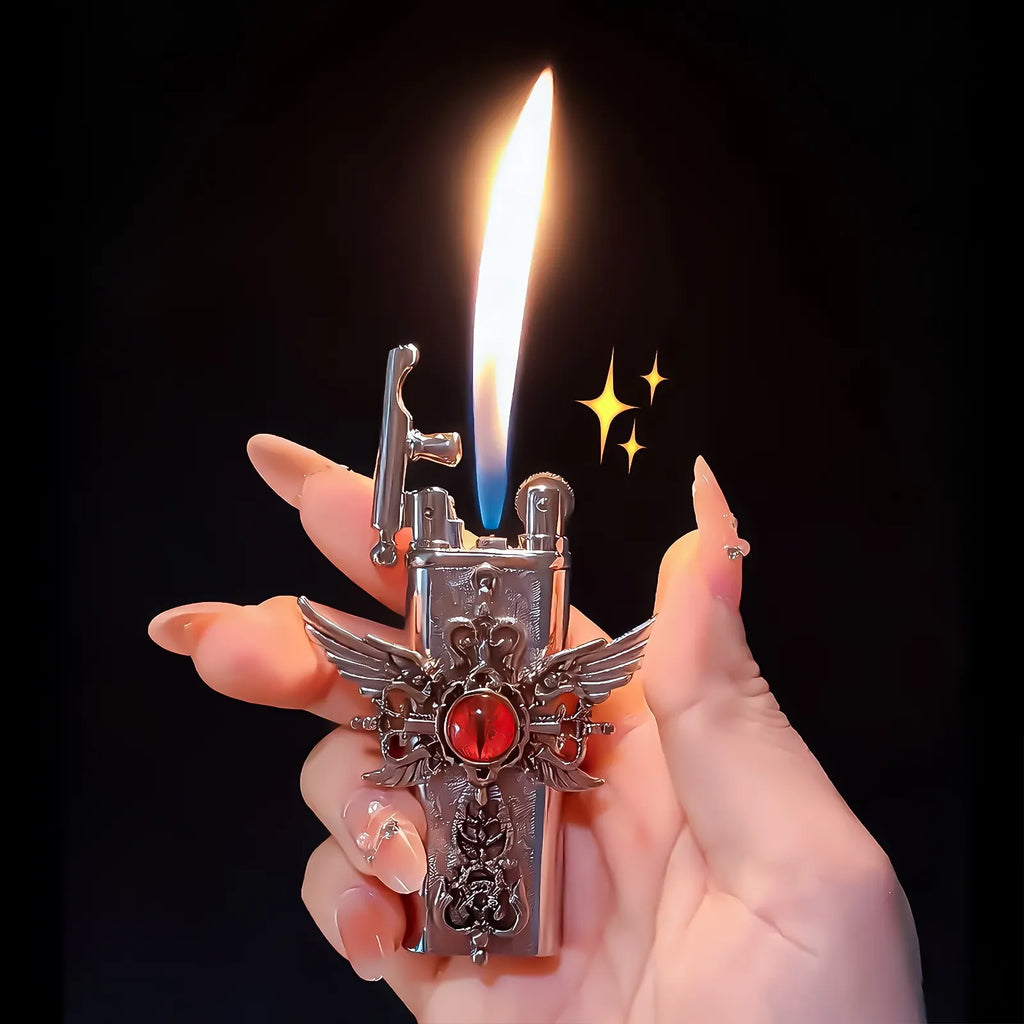 The Crimson Seraphim Lighter—metal lighter showcasing crimson Seraphim Lighter.