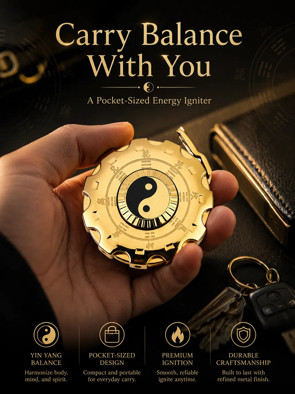 Tachi YinYang Gold Flame–  Energy Balance and Good Fortune
