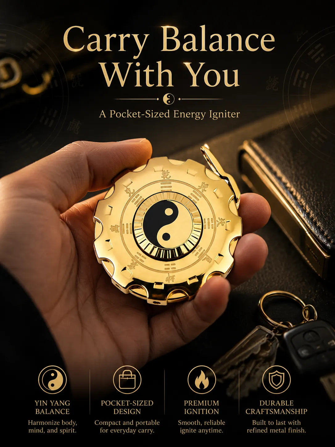 Tachi YinYang Gold Flame–  Energy Balance and Good Fortune