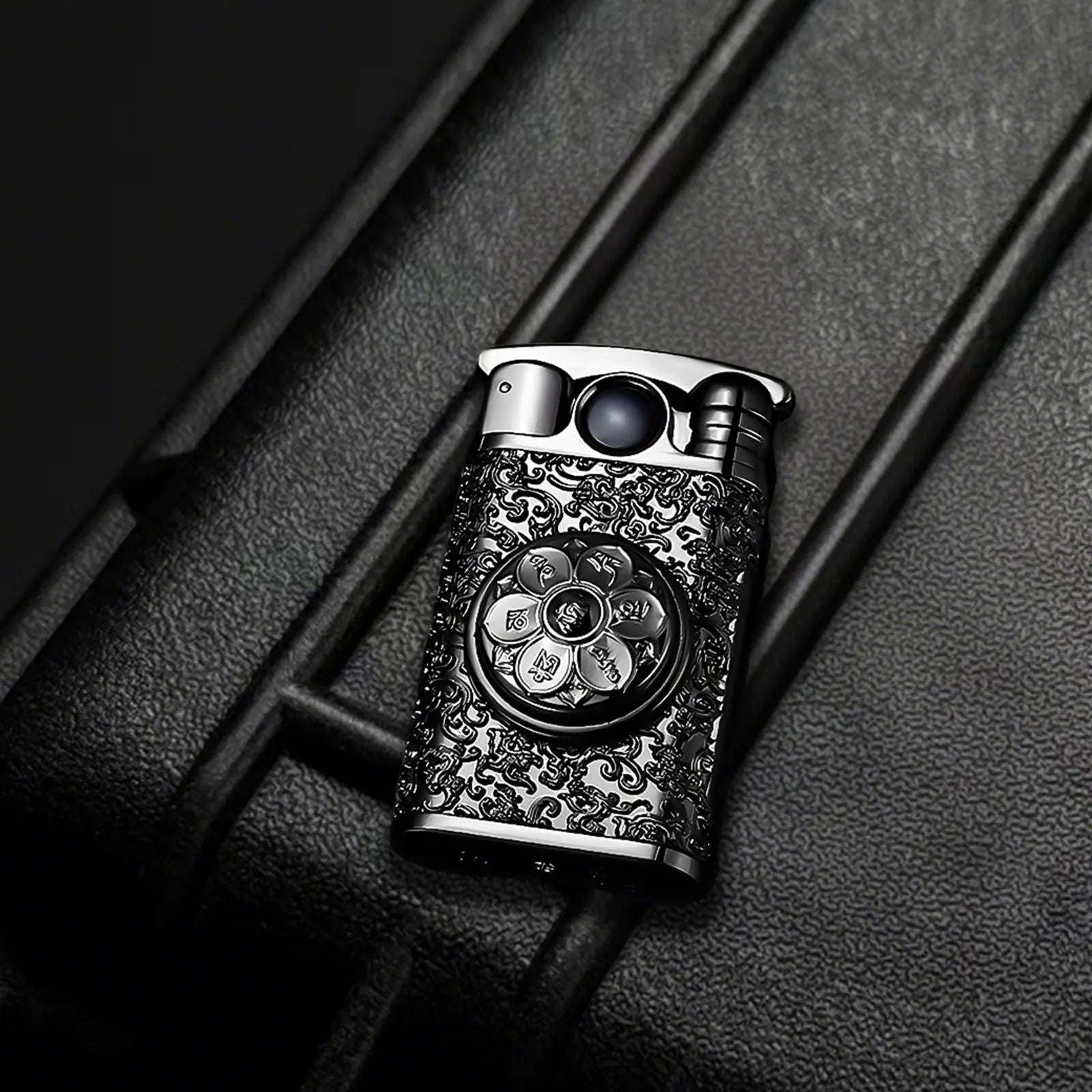 Six-character Mantra Lighter - Darkfire—metal lighter with six-character Mantra Lighter - Darkfire.
