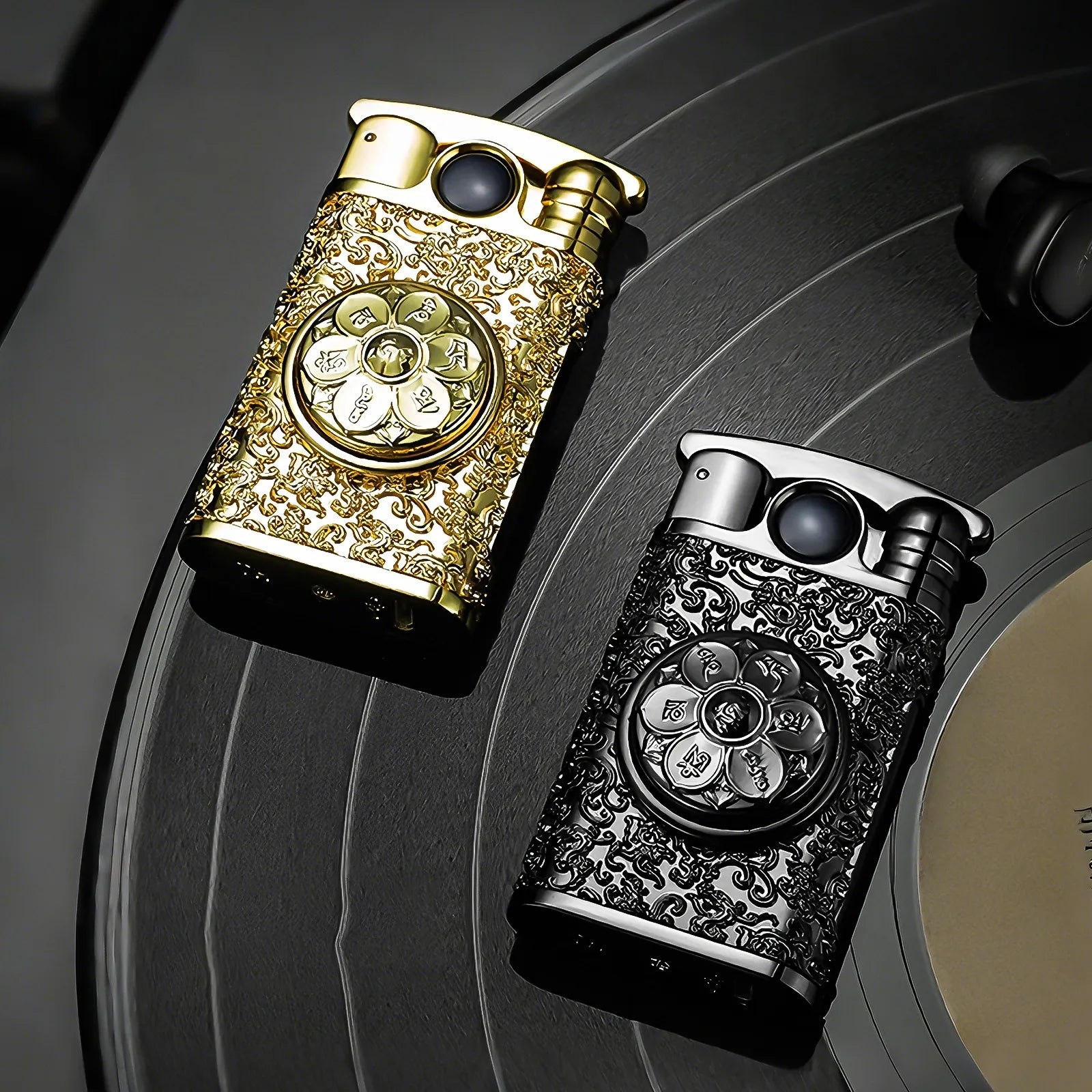 Six-character Mantra Lighter - Darkfire—metal lighter with six-character Mantra Lighter - Darkfire.