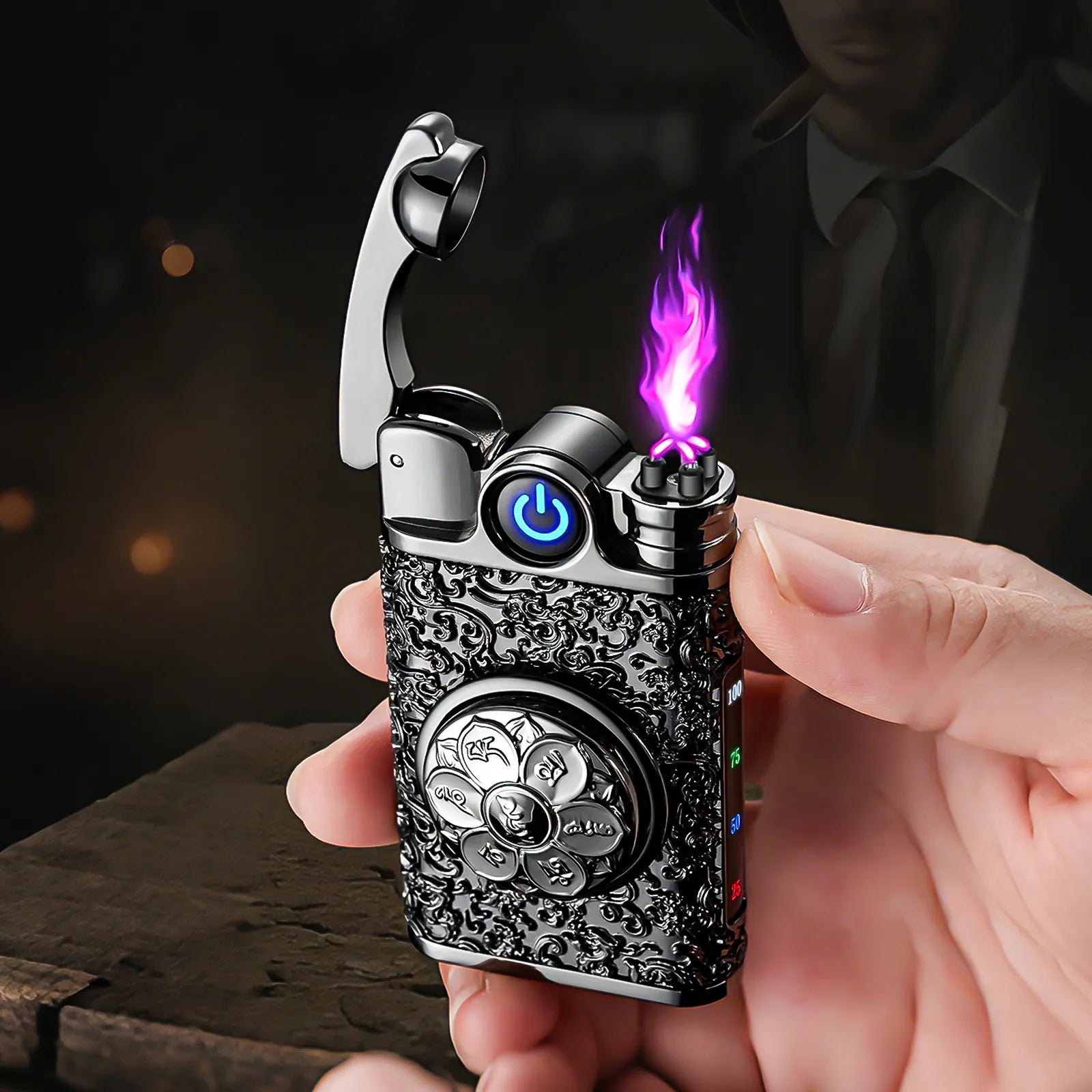 Six-character Mantra Lighter - Darkfire—metal lighter with six-character Mantra Lighter - Darkfire.